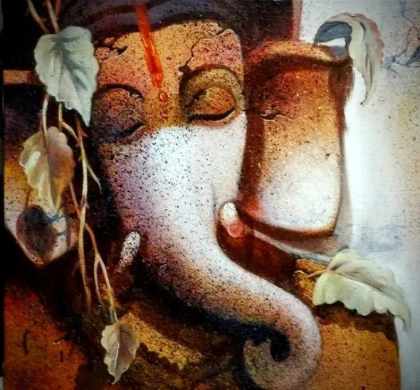 GANAPATI (ART-15797-103491) - Handpainted Art Painting - 10in X 12in