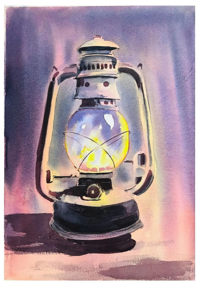 Lantern (ART-15822-103453) - Handpainted Art Painting - 12in X 16in