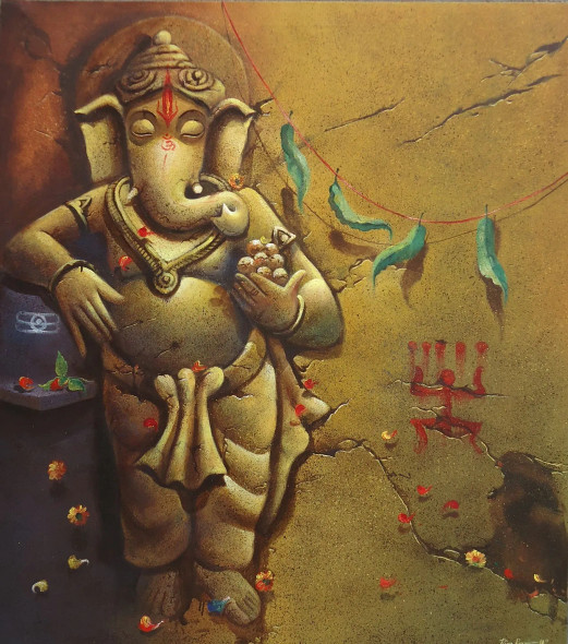 GANAPATI (ART-15797-103520) - Handpainted Art Painting - 42in X 48in