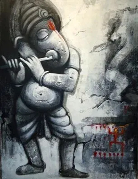 GANAPATI (ART-15797-103509) - Handpainted Art Painting - 36in X 48in