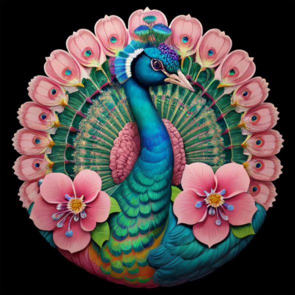 Peacock64 (PRT-9087-103640) - Canvas Art Print - 24in X 24in