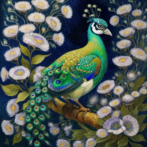 Peacock80 (PRT-9087-103656) - Canvas Art Print - 24in X 24in