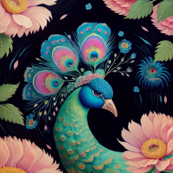 Peacock62 (PRT-9087-103638) - Canvas Art Print - 24in X 24in