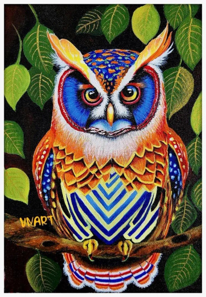 Owl Abstract (ART-8606-103744) - Handpainted Art Painting - 8in X 12in
