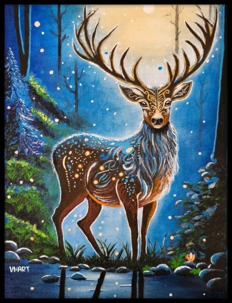 Deer Abstract (ART-8606-103743) - Handpainted Art Painting - 8in X 12in