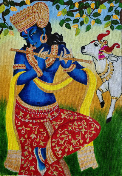 Sri Krishna (ART-8606-103745) - Handpainted Art Painting - 8in X 12in