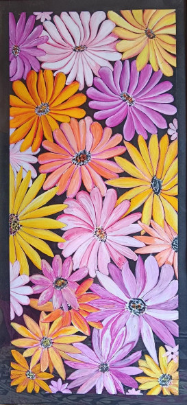 Flower (ART-8077-103710) - Handpainted Art Painting - 13in X 26in
