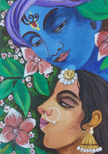 Radha Krishna Vastu Painting (ART-8800-103750) - Handpainted Art Painting - 10in X 14in