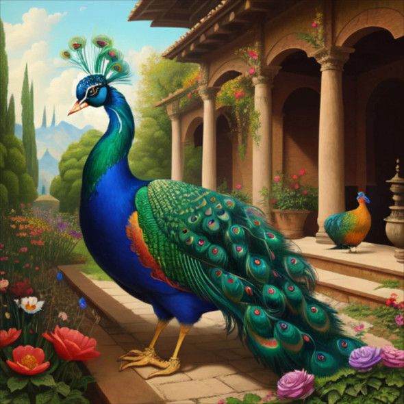 Peacock130 (PRT-9087-103783) - Canvas Art Print - 24in X 24in