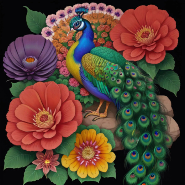 Peacock145 (PRT-9087-103798) - Canvas Art Print - 24in X 24in