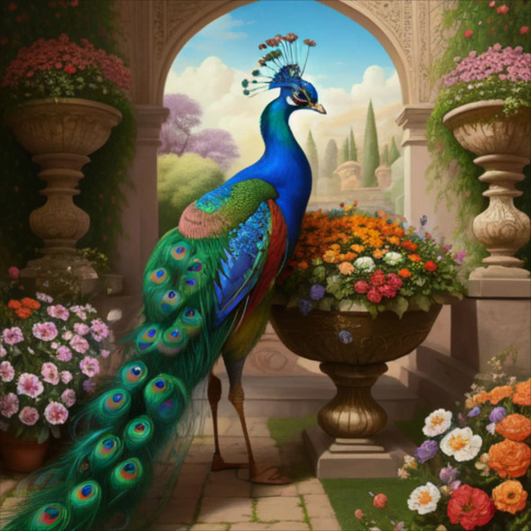 Peacock133 (PRT-9087-103786) - Canvas Art Print - 24in X 24in