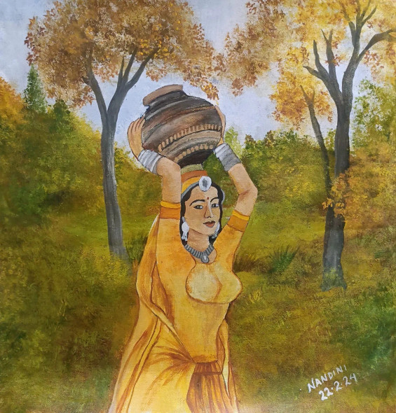 Indian Woman (ART-8657-103852) - Handpainted Art Painting - 20in X 20in