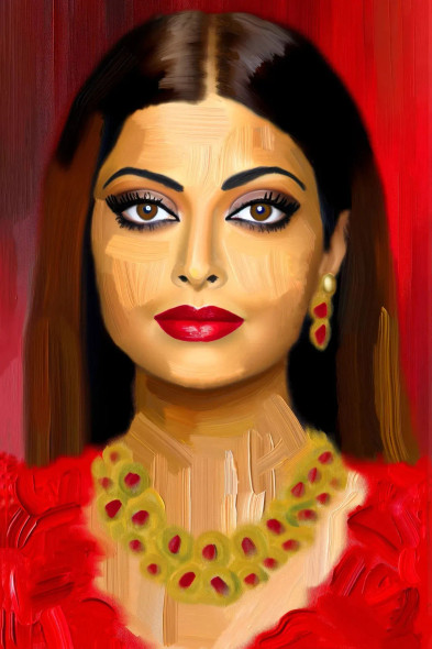 Glamorous Bollywood Beauty: Hand Painted Digital Art Of Iconic Actress (PRT-15697-103879) - Canvas Art Print - 40in X 60in