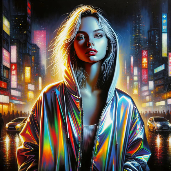 Neon Dreams: A Futuristic Urban Night Portrait 002 (PRT-15697-103868) - Canvas Art Print - 60in X 60in