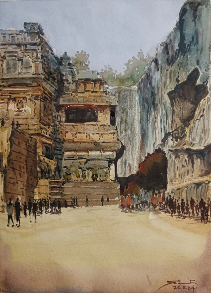 YELLORA CAVES (ART-8116-103902) - Handpainted Art Painting - 10in X 14in