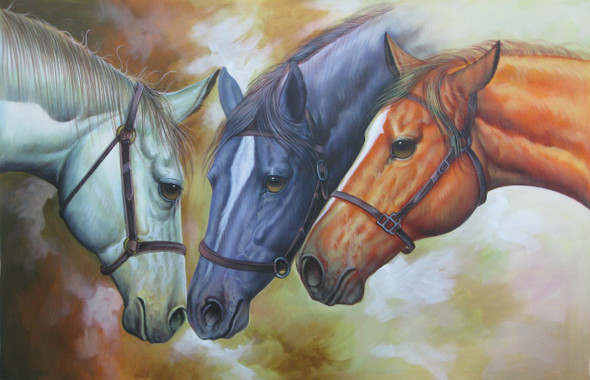 Three Faces - 36in X 24in,RAJVEN22_3624,Acrylic Colors,Race,Horses,Racing,Achiver,Riding - Buy Paintings online in India