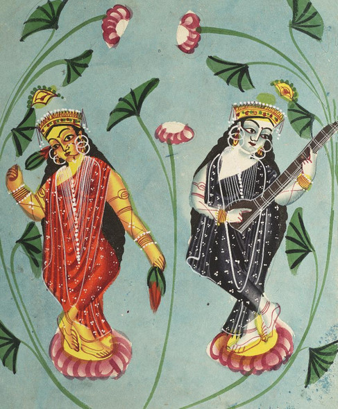Lakshmi And Sarasvati (PRT_6513) - Framed Canvas Art Print - 24in X 29in