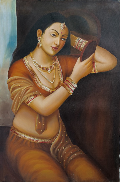 Indian Lady 1 (FR_1523_61605) - Framed Handmade Painting - 22in X 34in