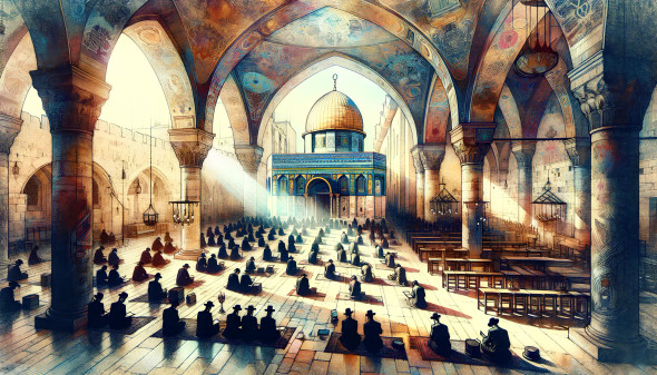 Vibrant Jerusalem: Traditional Sabbath Prayers Amidst Spring Bloom (PRT-8907-103943) - Canvas Art Print - 24in X 14in