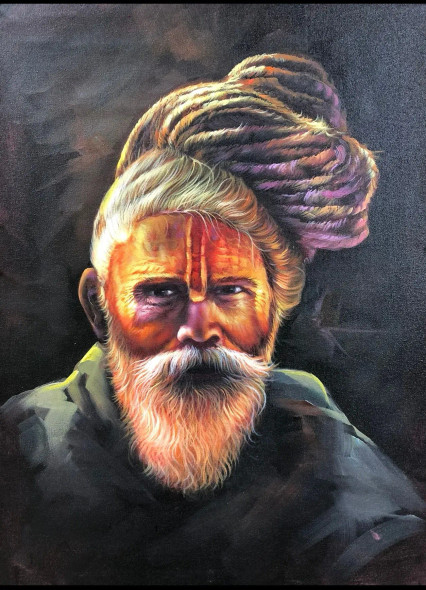 Indian Village Portrait (ART-6706-103923) - Handpainted Art Painting - 18in X 24in