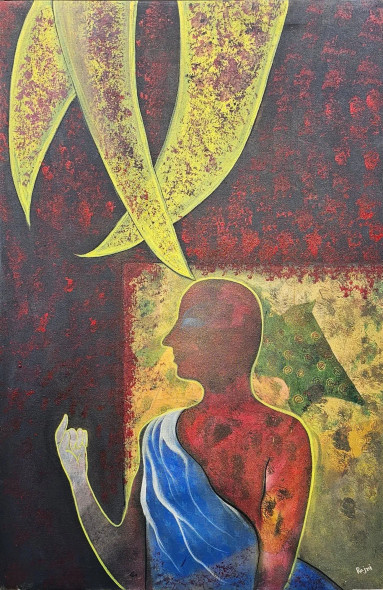 Beautiful Handmade Canvas Acrylic Painting Of Monk SIZE - 90x60 Cms (ART-15886-103945) - Handpainted Art Painting - 24in X 35in