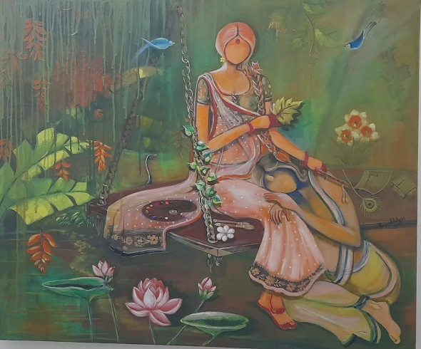 Couple (ART-15817-103962) - Handpainted Art Painting - 36in X 30in