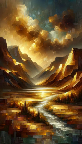 Amber Serenity: Abstract Impasto Landscape In Yellow And Brown Shades (PRT-15697-104076) - Canvas Art Print - 24in X 42in