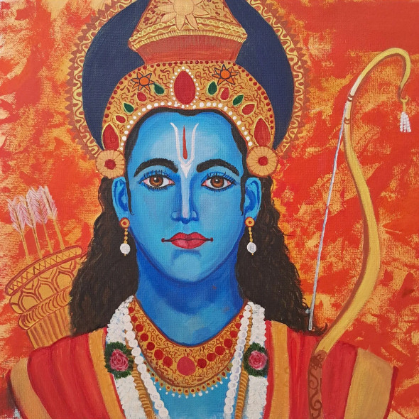Jai Shri Ram (PRT-15920-104085) - Canvas Art Print - 12in X 12in