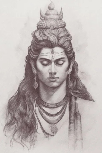 Shiva Pencil Sketch (PRT-7809-104116) - Canvas Art Print - 8in X 12in