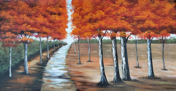 Handmade Landscape Painting (ART-3319-104134) - Handpainted Art Painting - 48in X 24in