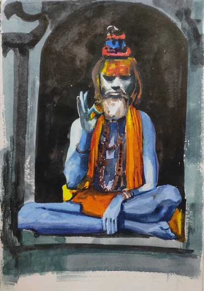 Aghori Baba (ART-7901-104088) - Handpainted Art Painting - 8in X 10in