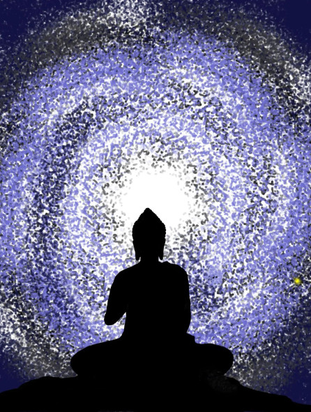 Buddha In Deep Meditation Creates Universe (PRT-15952-104187) - Canvas Art Print - 9in X 12in