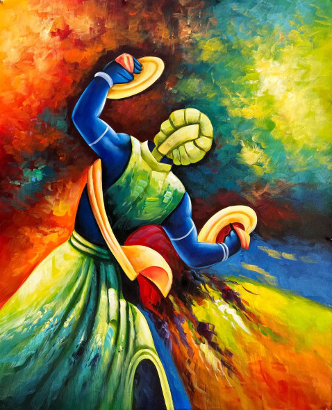 Dancing Musician Painting (ART-6706-104186) - Handpainted Art Painting - 30in X 36in