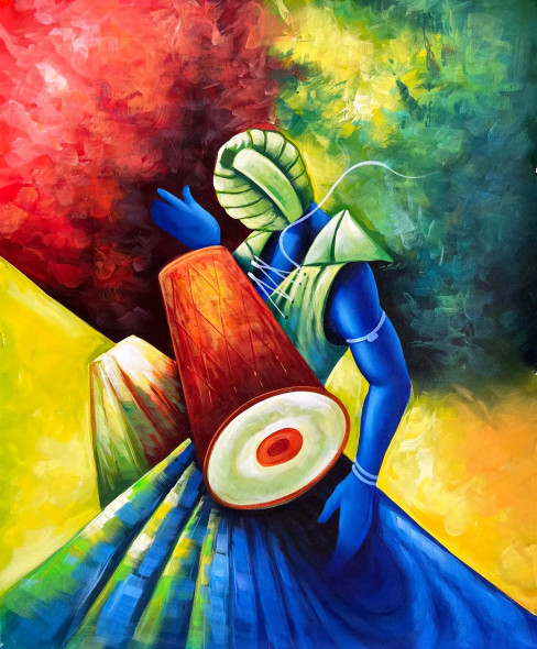 Dancing Musician Painting (ART-6706-104185) - Handpainted Art Painting - 30in X 36in