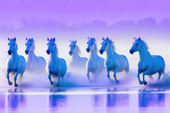 Ethereal Harmony: Serene Galloping Horses Amidst Mystical Waters (PRT-15697-104238) - Canvas Art Print - 36in X 24in