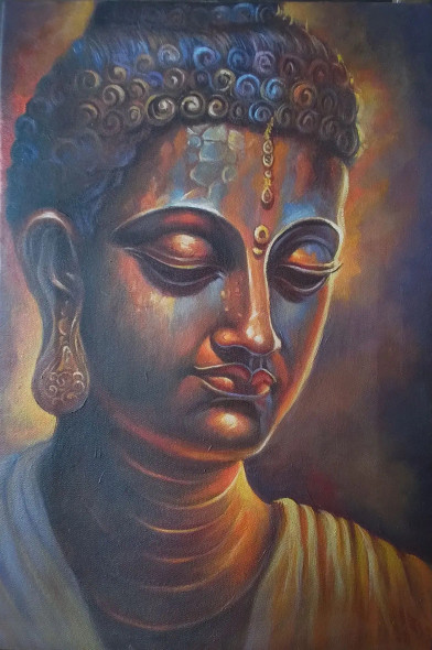 The Buddha (ART-5995-104270) - Handpainted Art Painting - 12in X 18in
