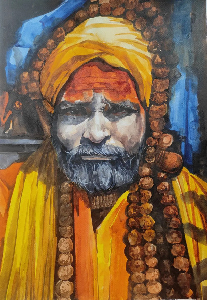 Agori Baba (ART-7901-104248) - Handpainted Art Painting - 12in X 16in