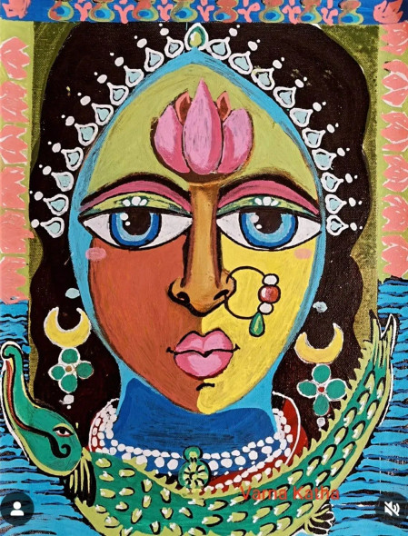 Ganga (ART-8079-104236) - Handpainted Art Painting - 11in X 16in