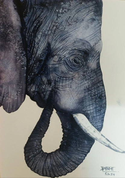 Monochromatic Elephant (ART-8183-104208) - Handpainted Art Painting - 10in X 14in