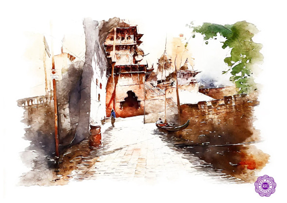 Varanasi Ganga Ghat 009 (PRT-8836-104400) - Canvas Art Print - 30in X 21in