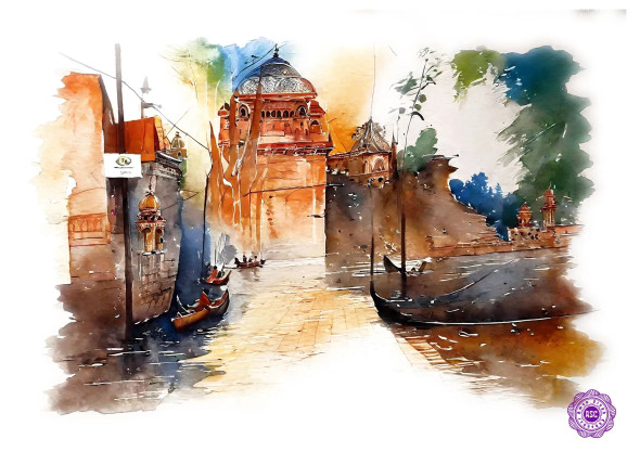 Varanasi Ganga Ghat 007 (PRT-8836-104398) - Canvas Art Print - 30in X 21in