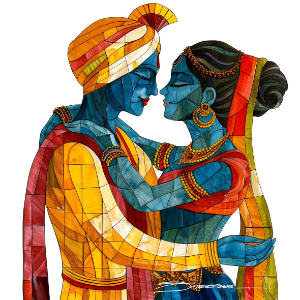 Modern Radha And Krishna Art: Vibrant Expression From India (PRT-8658-104364) - Canvas Art Print - 24in X 24in