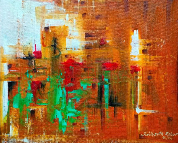 Abstract Canvas Paintings (ART-15982-104407) - Handpainted Art Painting - 12in X 10in