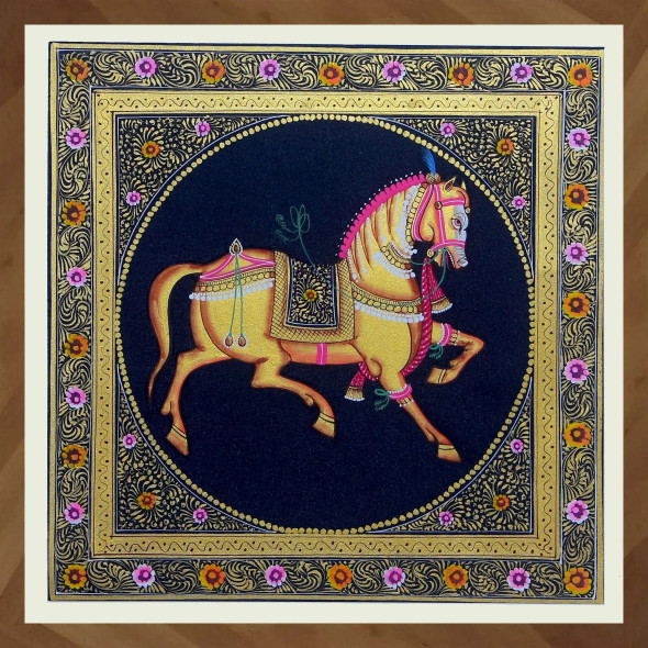 Original Miniature Painting Of Horse (ART-15992-104378) - Handpainted Art Painting - 8in X 8in