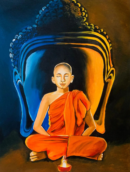 Buddha (ART-15908-104448) - Handpainted Art Painting - 18in X 24in