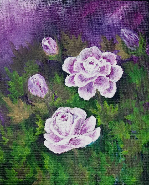 The Lavender Roses And Serene (ART-8271-104491) - Handpainted Art Painting - 8in X 10in