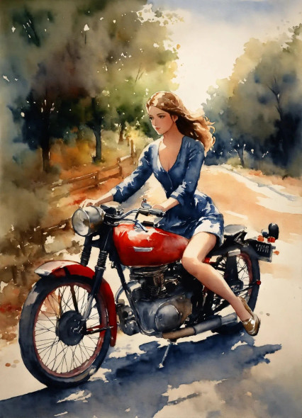 Biker Girl 2 (PRT-8991-104682) - Canvas Art Print - 43in X 60in