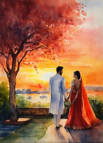 Indian Couple 18 (PRT-8991-104614) - Canvas Art Print - 43in X 60in