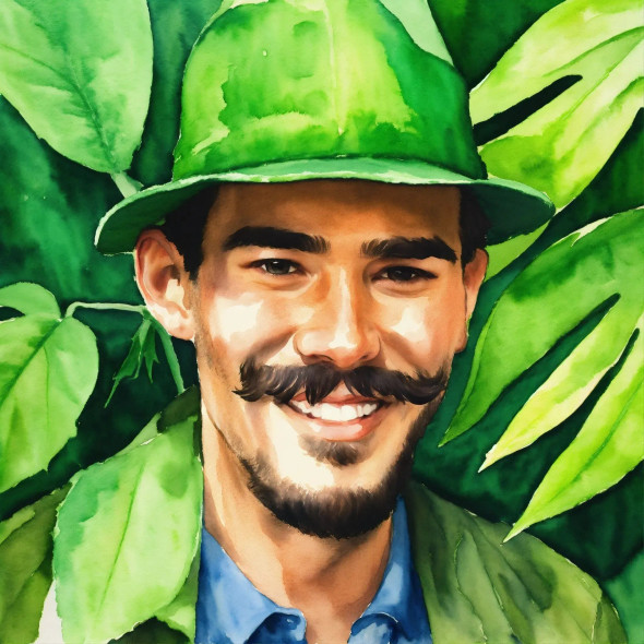 Green Hat 4 (PRT-8991-104810) - Canvas Art Print - 60in X 60in