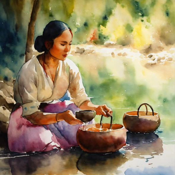 Woman Fetching Water 2 (PRT-8991-104819) - Canvas Art Print - 60in X 60in